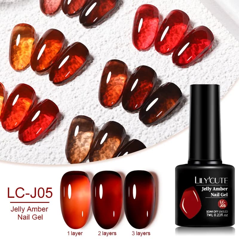 LILYCUTE 7ML Jelly Ambra Gel Smalto per unghie Cristallo marrone Traslucido Colore opaco Nail Art Gel Semi permanente Smalto gel UV Smalto