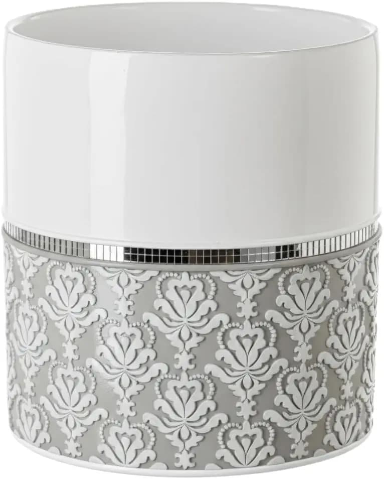 Cestino per Rifiuti Creative Scents Mirror Damask, Piccolo, Ovale, Bianco e Grigio, 6L (1.58 Galloni), per Bagno, Toilette e Camera da Letto