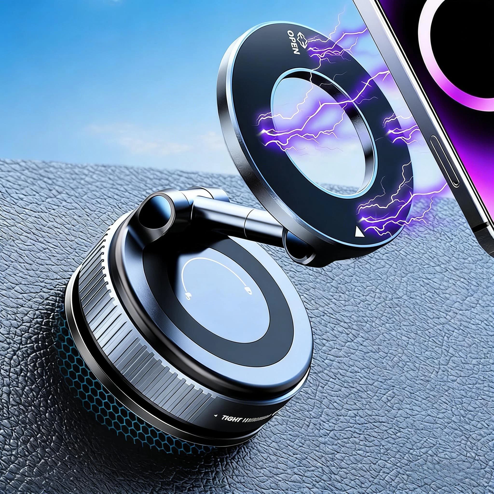 New Vacuum Magnetic Car Phone Holder, Foldable 360° Dual-Direction Adsorption Car Phone Mount