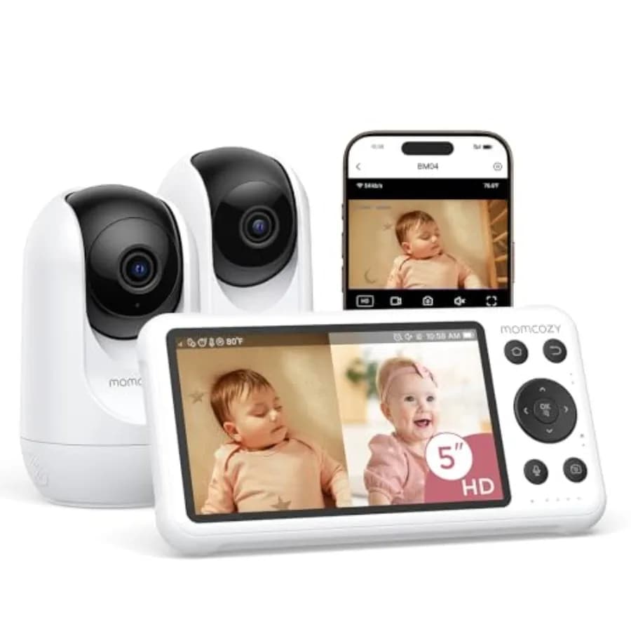 Smart WiFi baby monitor for home use, ABS plastic, black, 2-camera 5 1080P split-screen with motion detection, electric fence,