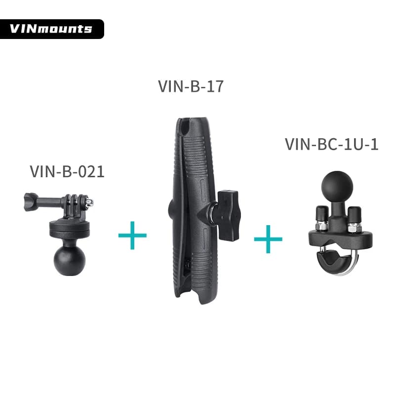 VINmounts 1 inch Gopro series action camera support with 17 cm double grip arm and ball support with U bolt for bike bikes, etc.