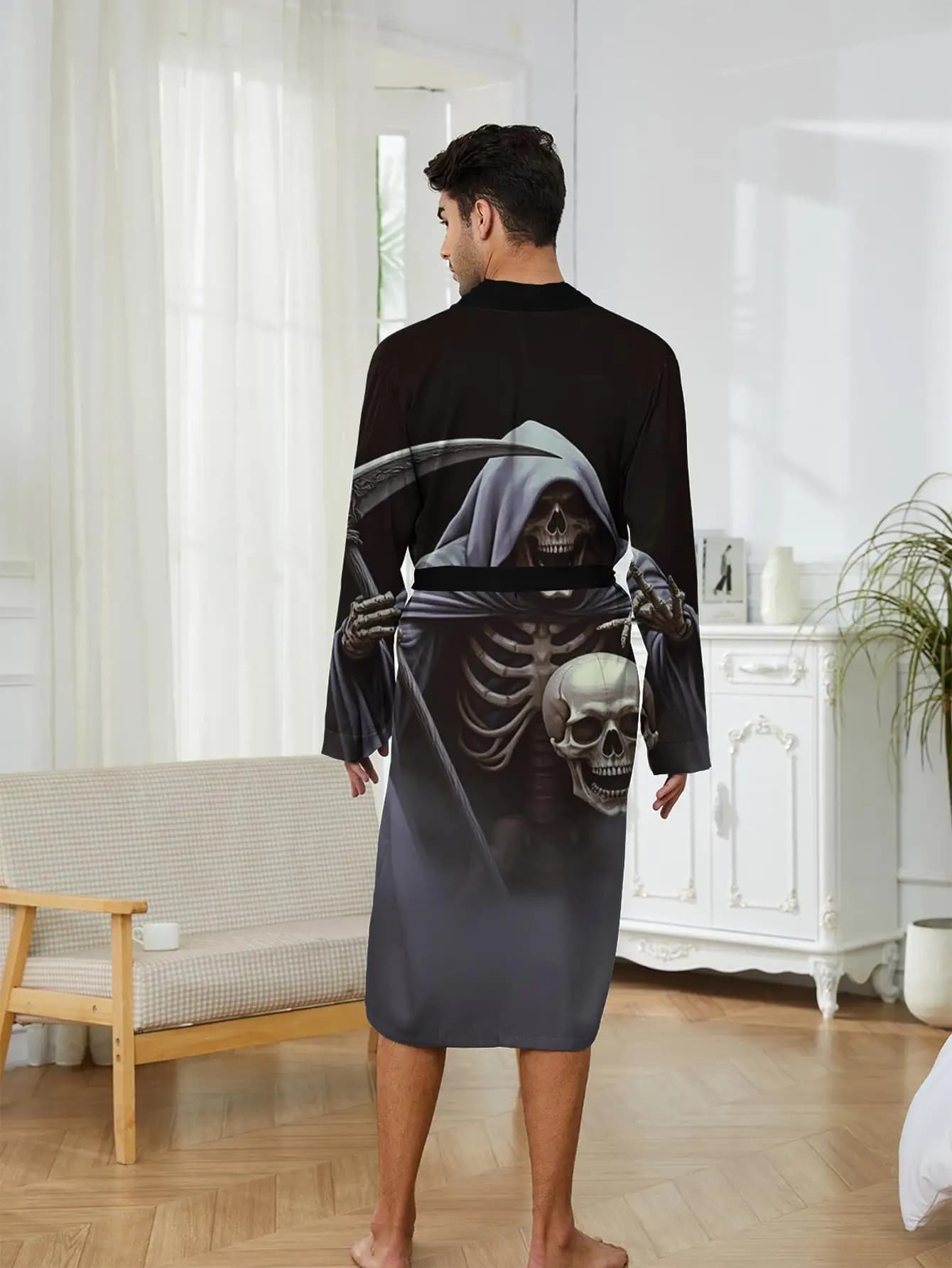 1 Pezzo Vestaglia da Uomo Primavera/Estate 2026, Camicia da Notte, Pigiama, Accappatoio, Pigiama da Uomo con Stampa Grafica 3D in Poliestere