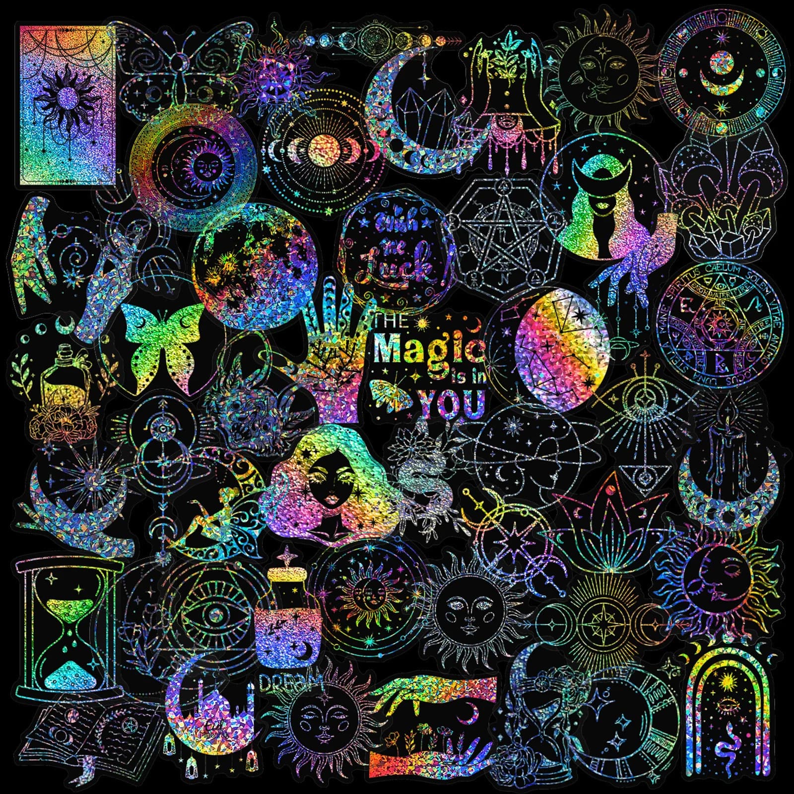 100 pezzi adesivi PET magici laser colorati estetici per chitarra fai da te scrapbooking valigia bottiglia d'acqua telefono laptop skateboard