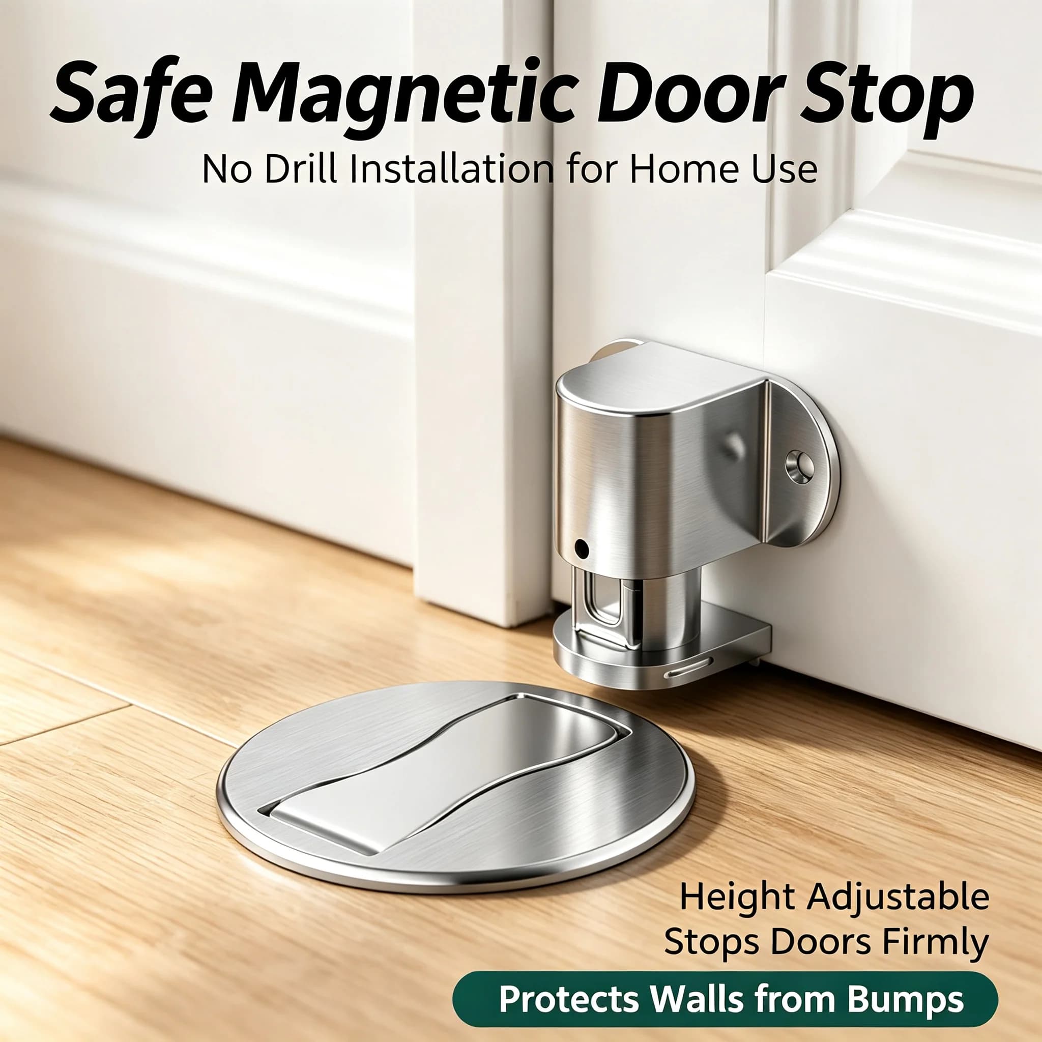 Household Strong Magnetic Door Stopper Adjustable Stainless Steel Punch-Free Invisible Anti-Collision Floor Door Stop