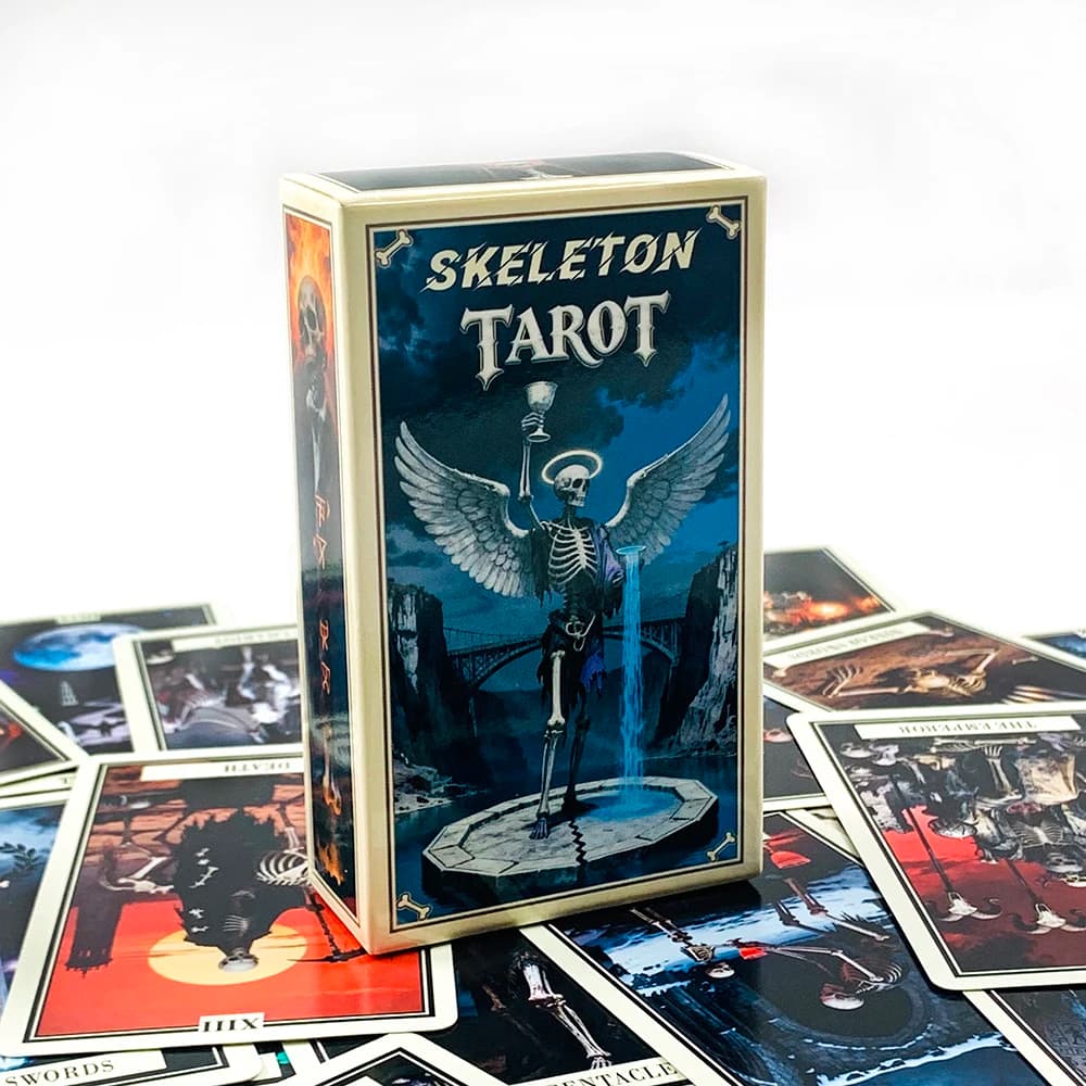 Nuovo mazzo di tarocchi Skeleton, un set da 78 carte con illustrazioni gotiche a tema scheletri per divinazione, meditazione, fantasy dark e giochi a tema osseo.
