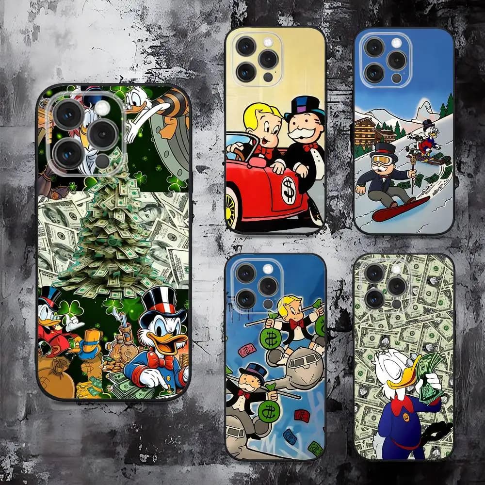 M-Monopoly Cash Phone Case for iPhone 16,15,14,13,12,11,Pro,Max,Plus,X,XS,SE,E,Mini, Soft Silicone Case Black