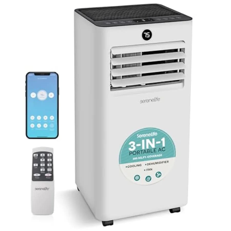 Condizionatore d'aria portatile per piccole stanze, struttura in alluminio, bianco, raffreddamento da 8000 BTU con deumidificatore, controllo Wi-Fi, 350 sq. f