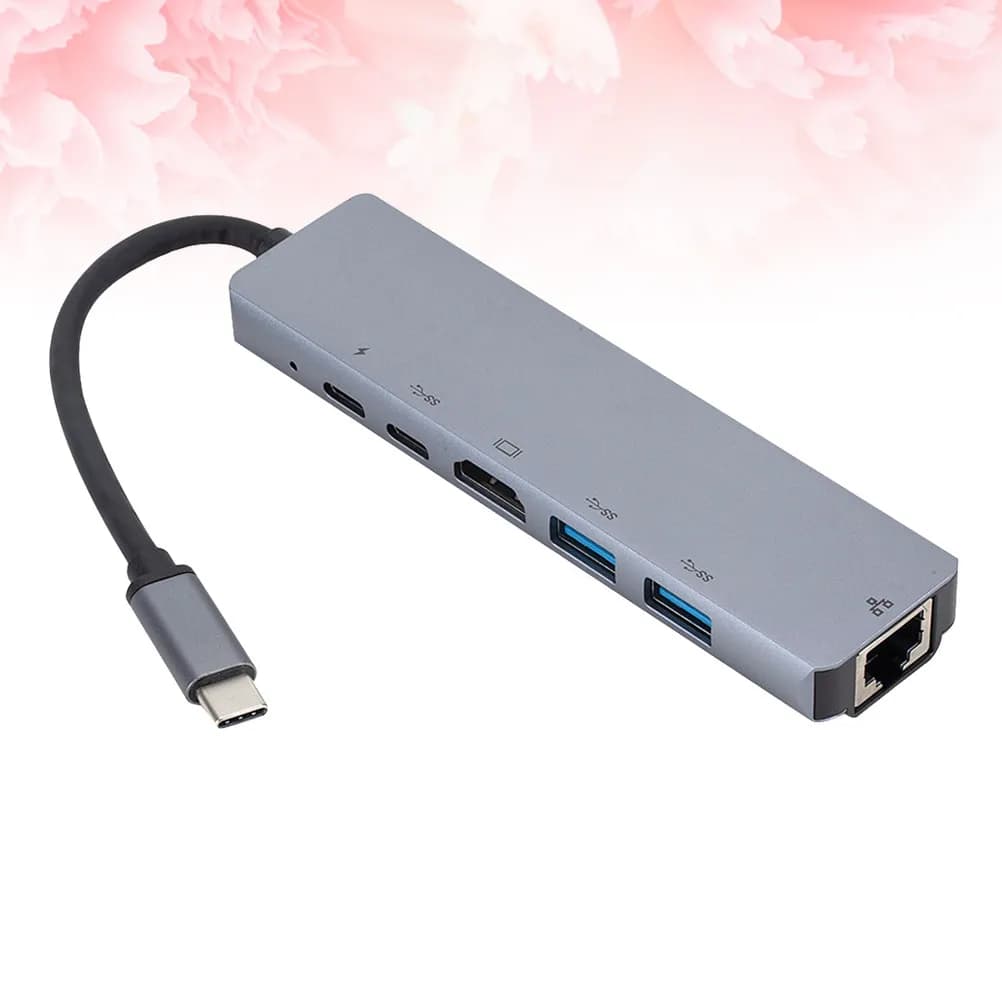 Hub USB-C 6-in-1, Adattatore Type-C a Gigabit Ethernet RJ45, USB 3.1, Ricarica PD, Compatto e Portatile, Grigio Argento