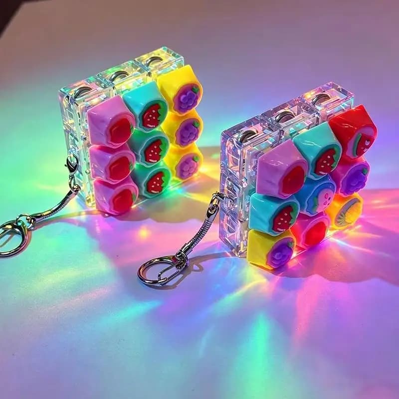 Silicone Soft Fruit Strawberry Keychain Phone Backpack Car Pendant Key Ring Keyboard Fidget Toys Clicker LED Stress Relief Toys