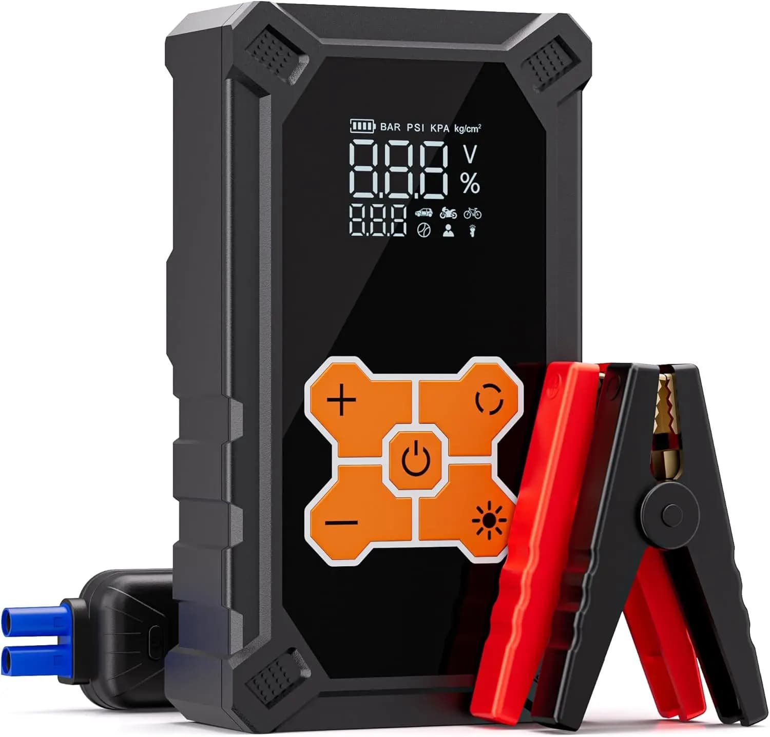 Avviatore di emergenza per auto da 5000 A con compressore d'aria, 160 PSI, pacco batteria da 12 V, display intelligente da 3,4'
