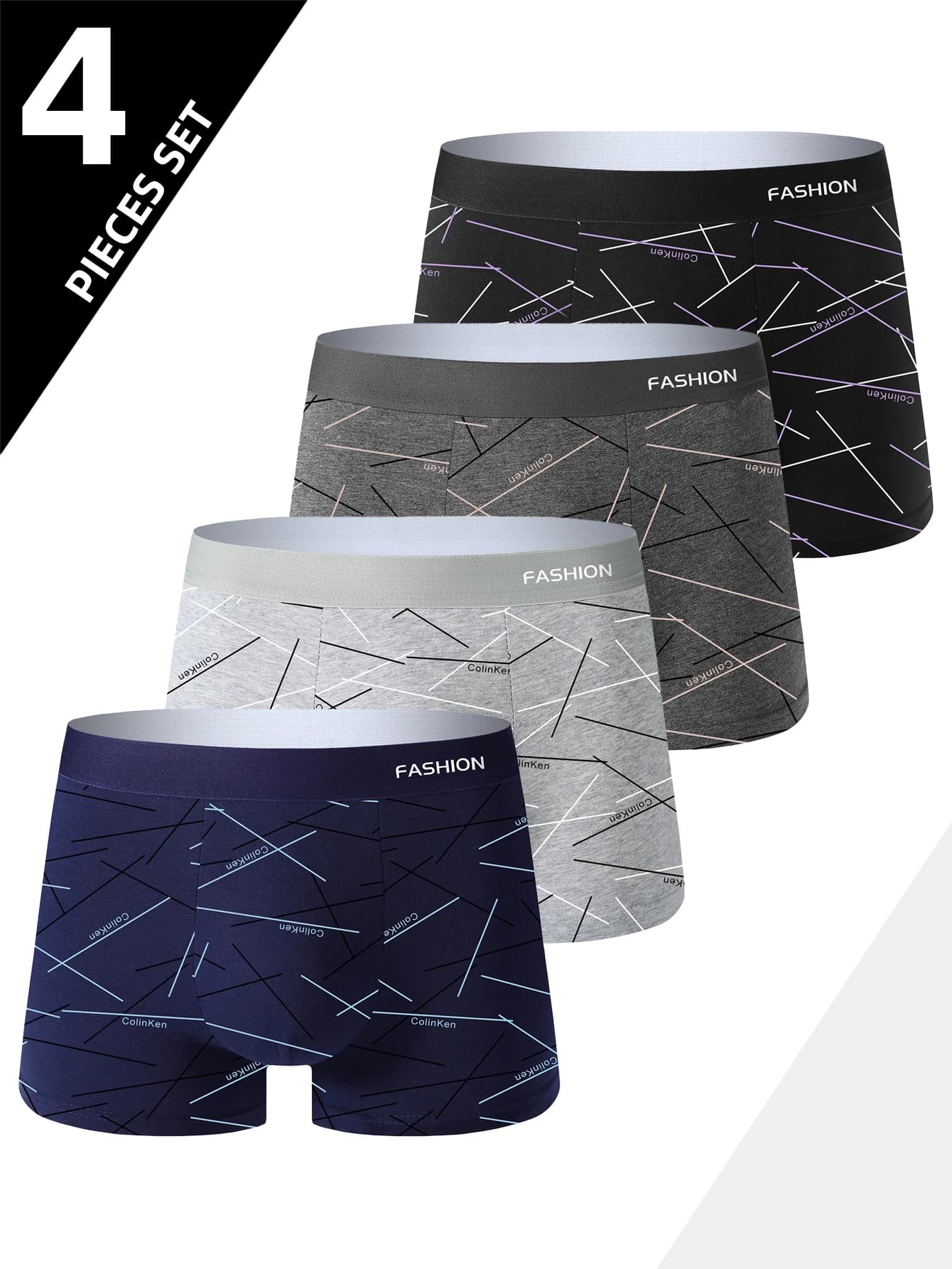 4 pieces of men's underwear, comfortable, soft and fashionable, with striped print, intimate boxer, sports and breathable boxer