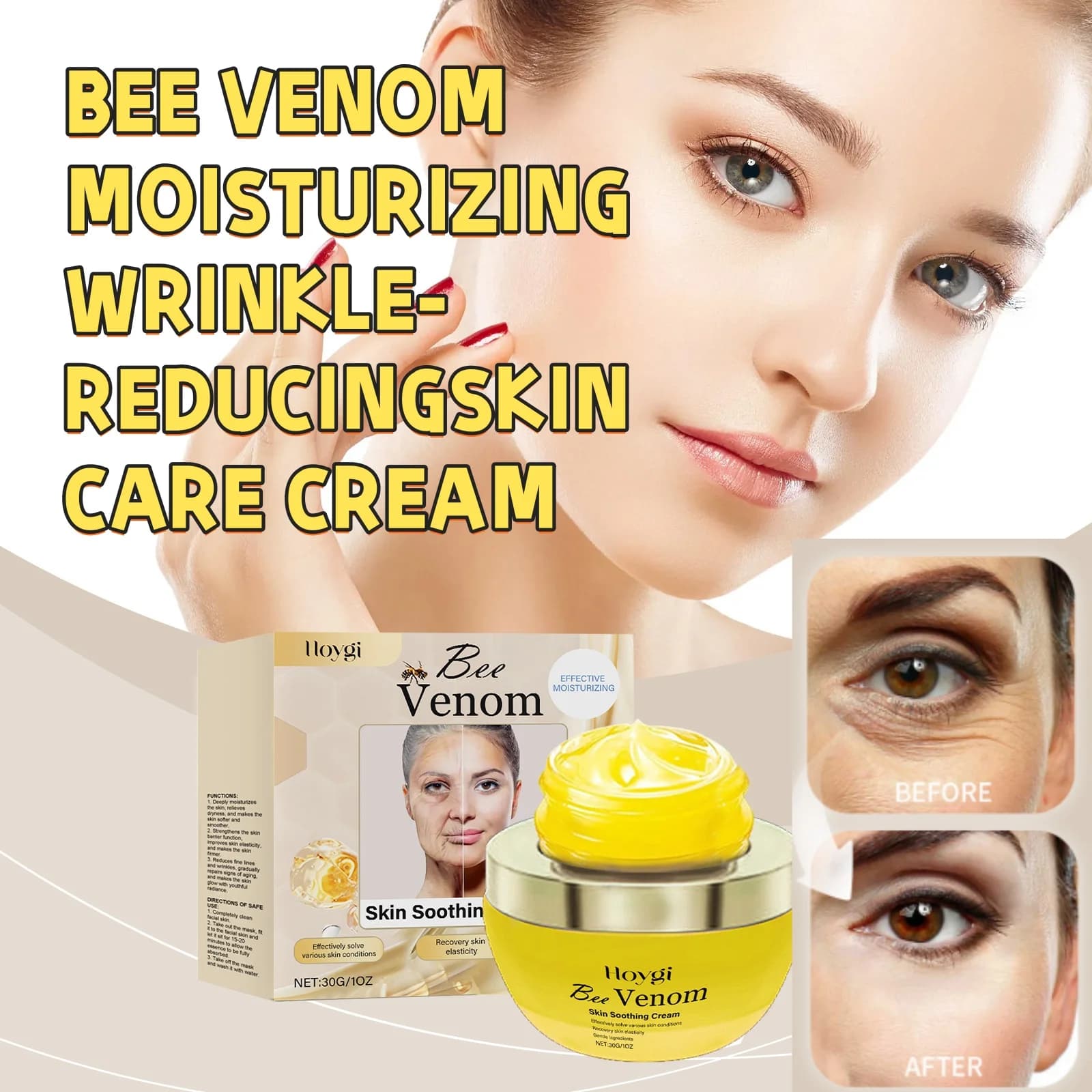 Bee Venom Moisturizing and Anti-wrinkle Skin Care Cream Removes Dark Spots Lightens Freckles Reduce Fine Lines Facial Cream