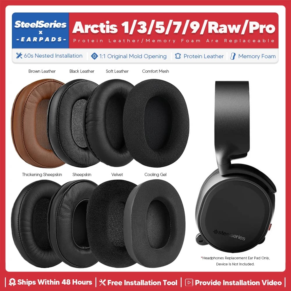 Cuscinetti auricolari di ricambio per SteelSeries Arctis 1 3 5 7 9 Pro Accessori per cuffie wireless grezze Cuscino auricolare Memory Foam Ear Cups