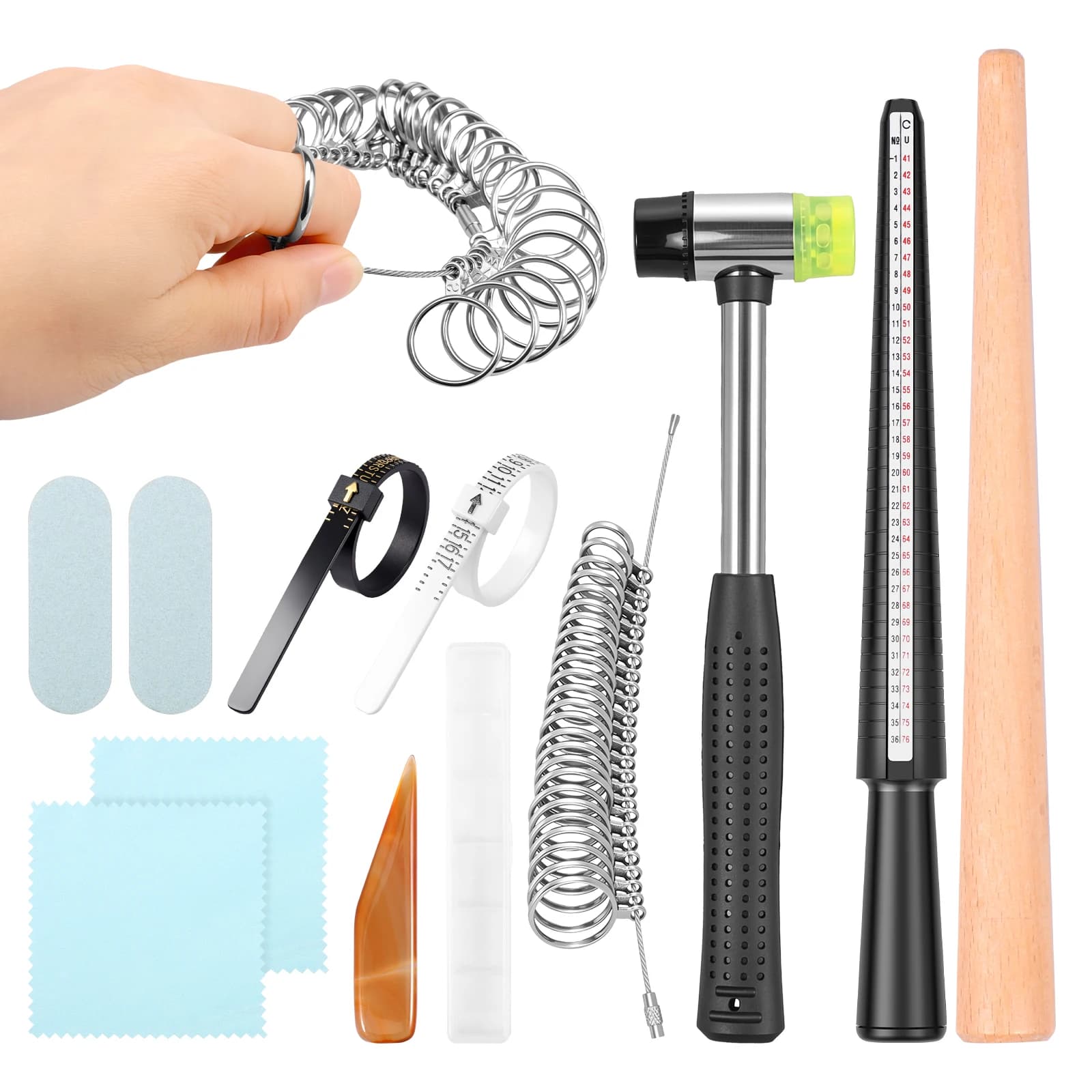 1Set Ring Sizer Measuring Tool with Dual Standard Mandrel Ring Sizer Finger Measuring Stick DIY Jewelry Making Measuring Tools