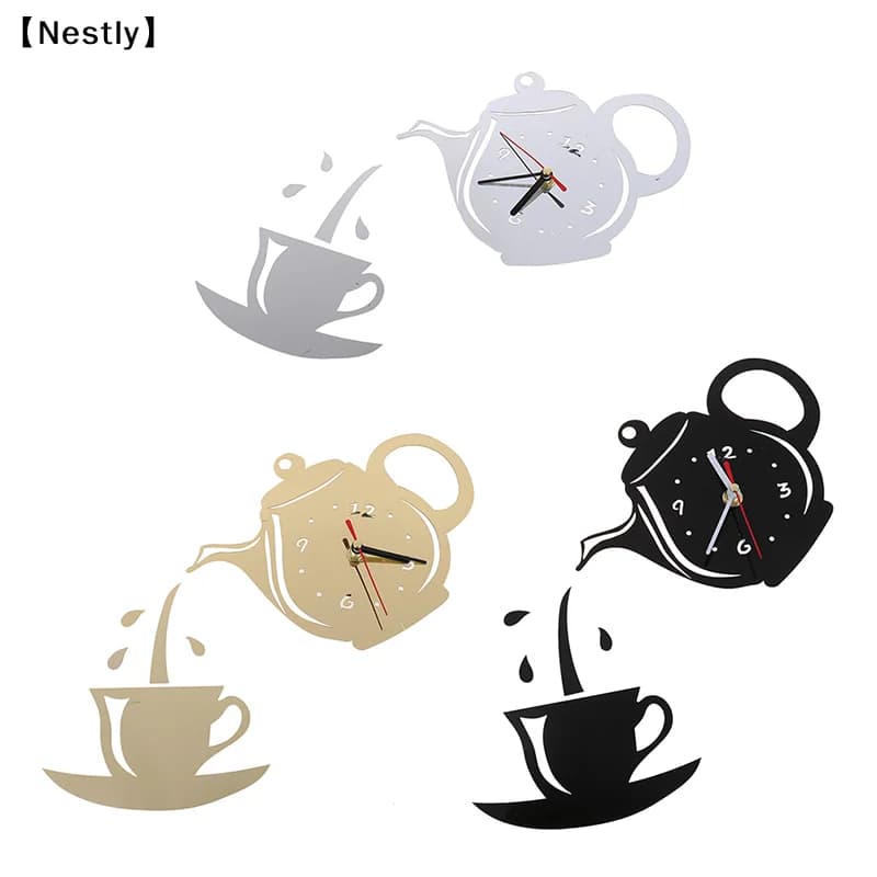 Orologio da parete 3D fai da te in acrilico a forma di tazza da caffè e teiera, decorazione per cucina〔Nest〕