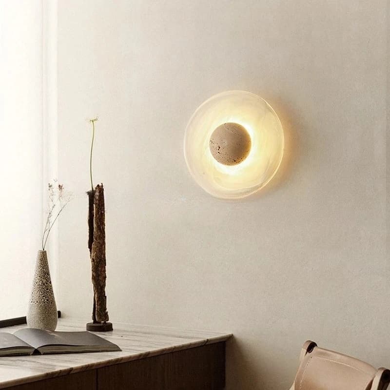Lampada da Parete a LED in Pietra Naturale Gialla, Stile Nordico Minimalista Wabi Sabi, Decorazione per Casa, Soggiorno, Comodino, Corridoio