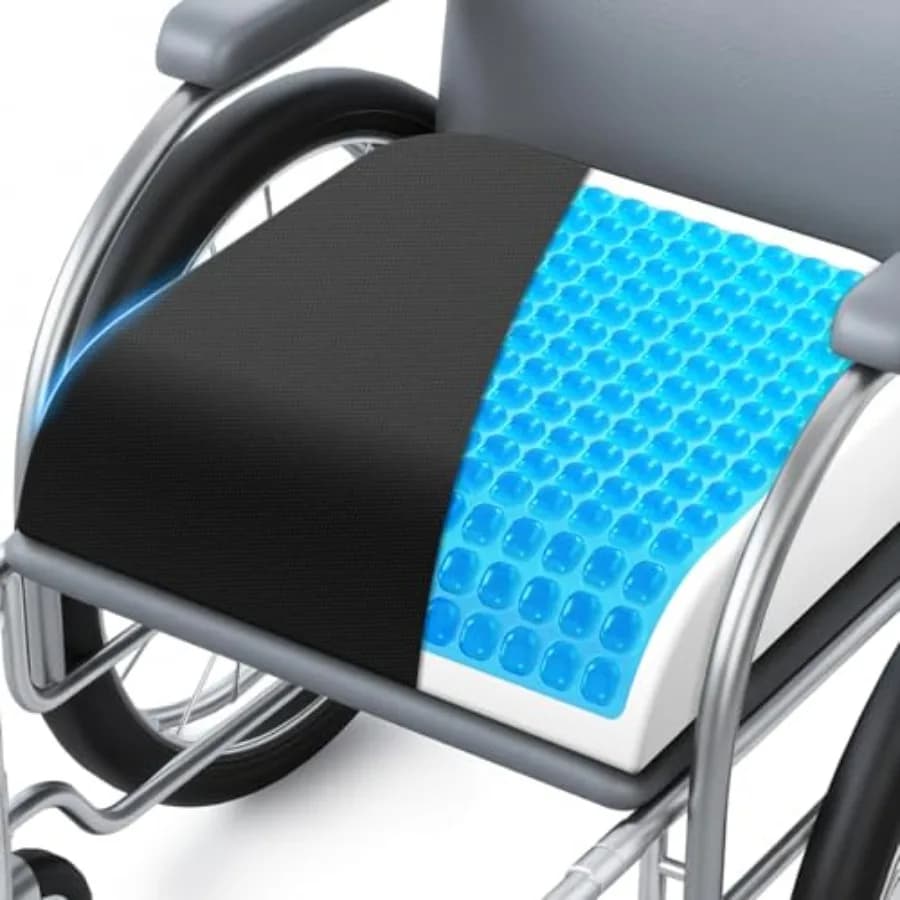 Cuscino per sedia a rotelle con gel rinfrescante e memory foam per alleviare la pressione, con bordo inclinato e supporto per il coccige, ideale per Tai