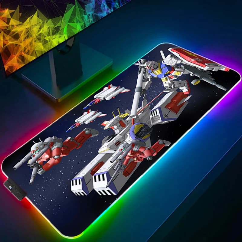 Tappetino per Mouse RGB Grande XXL, Mobile Suit Gundam, Tappetino per Tastiera e Scrivania, Tappeto in Gomma per Gaming, Mousepad per Notebook