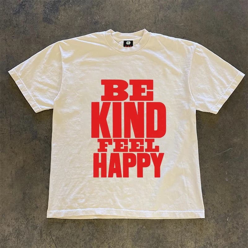Creative Minimalist Letter Oversize Happy Couple Short Sleeve T-Shirt Cotton Standard Fit round Neck Skin-friendly Breathable