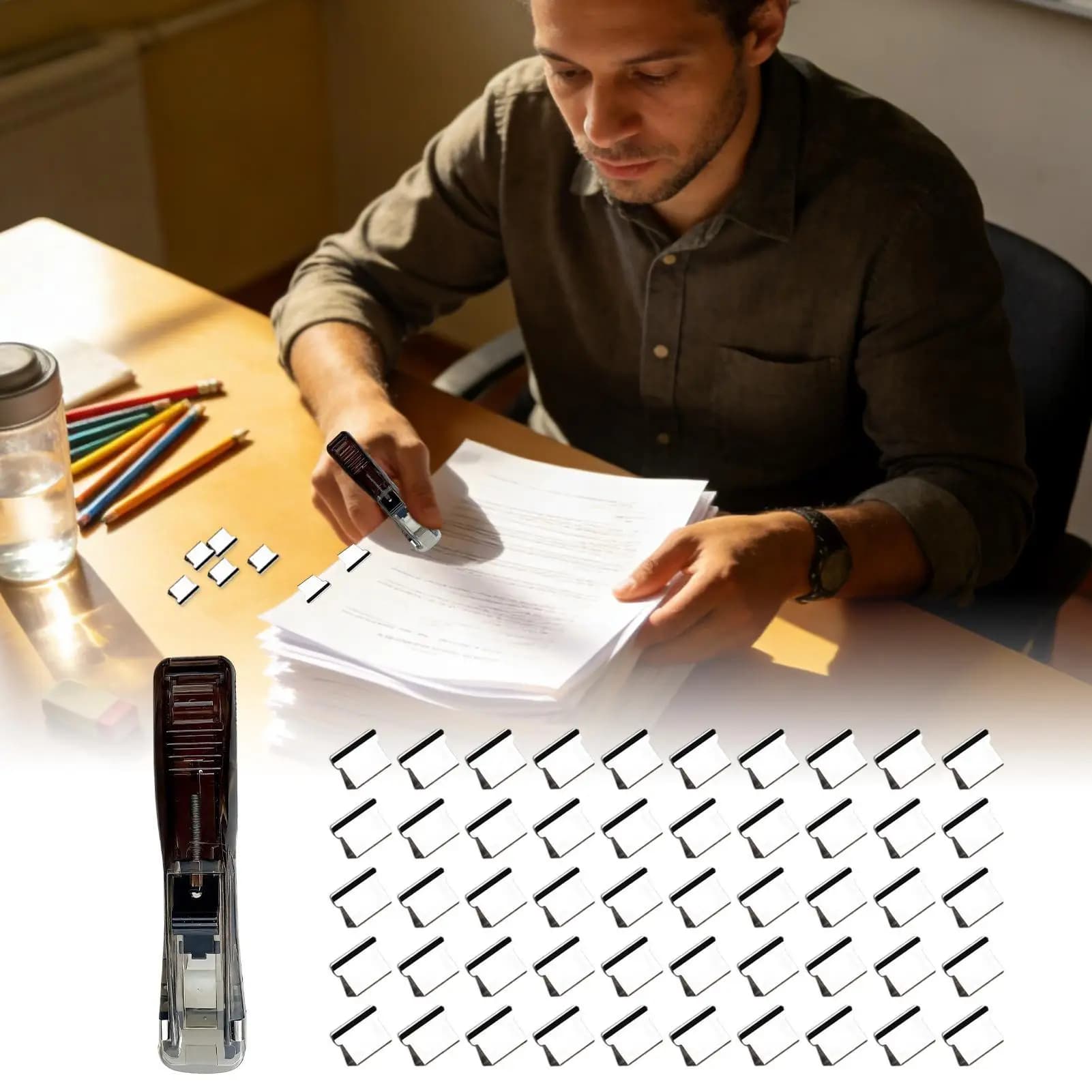 Graffettatrice da Viaggio, Dispenser di Fermagli per Documenti, Graffettatrice Riutilizzabile per Casa, Scuola, Ufficio, Viaggi, Aula