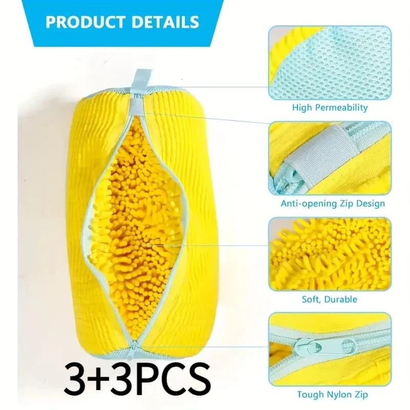 Set di 6 Sacche Durevoli per Lavaggio Scarpe con Spazzola, Sacche per Lavatrice Ideali per Tutti i Tipi di Scarpe, Sneakers e Scarpe Casual