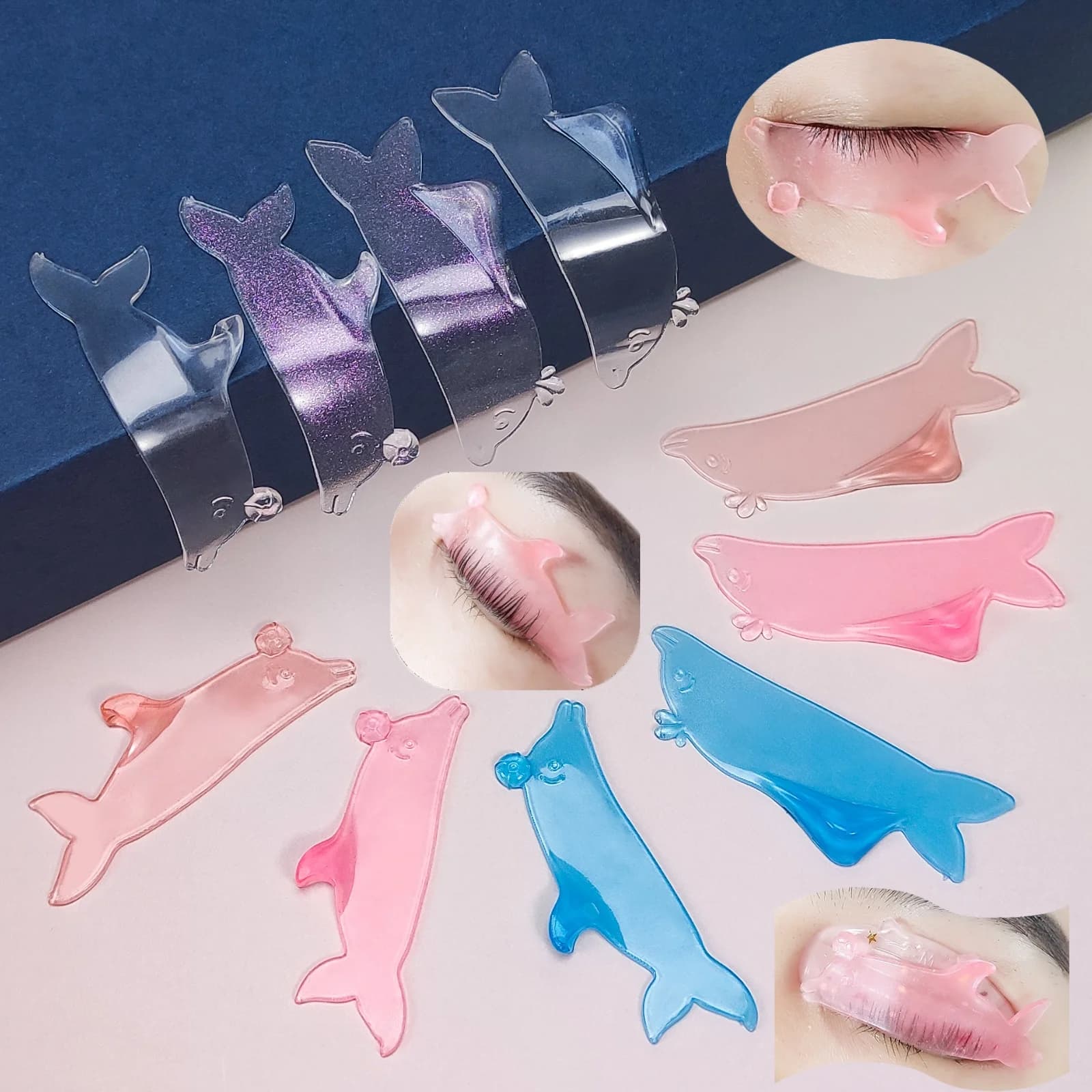 Lomansa 1 Pair of Korea Dolphin Reusable Shape Silicone Eyelashes Perm Eyelashes Shield Lash Ammorbident Pad Folders Makeup Tool