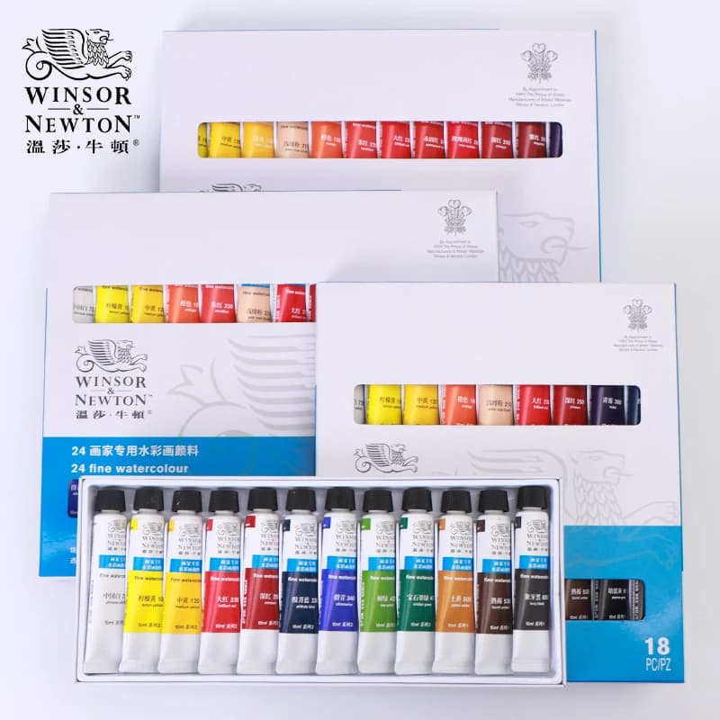 WINSOR & NEWTON Watercolor Paint Set 10ml Tubular 12/18/24/36 Colors Vivid Lightfast Colour Transparent Fine Smooth Paint