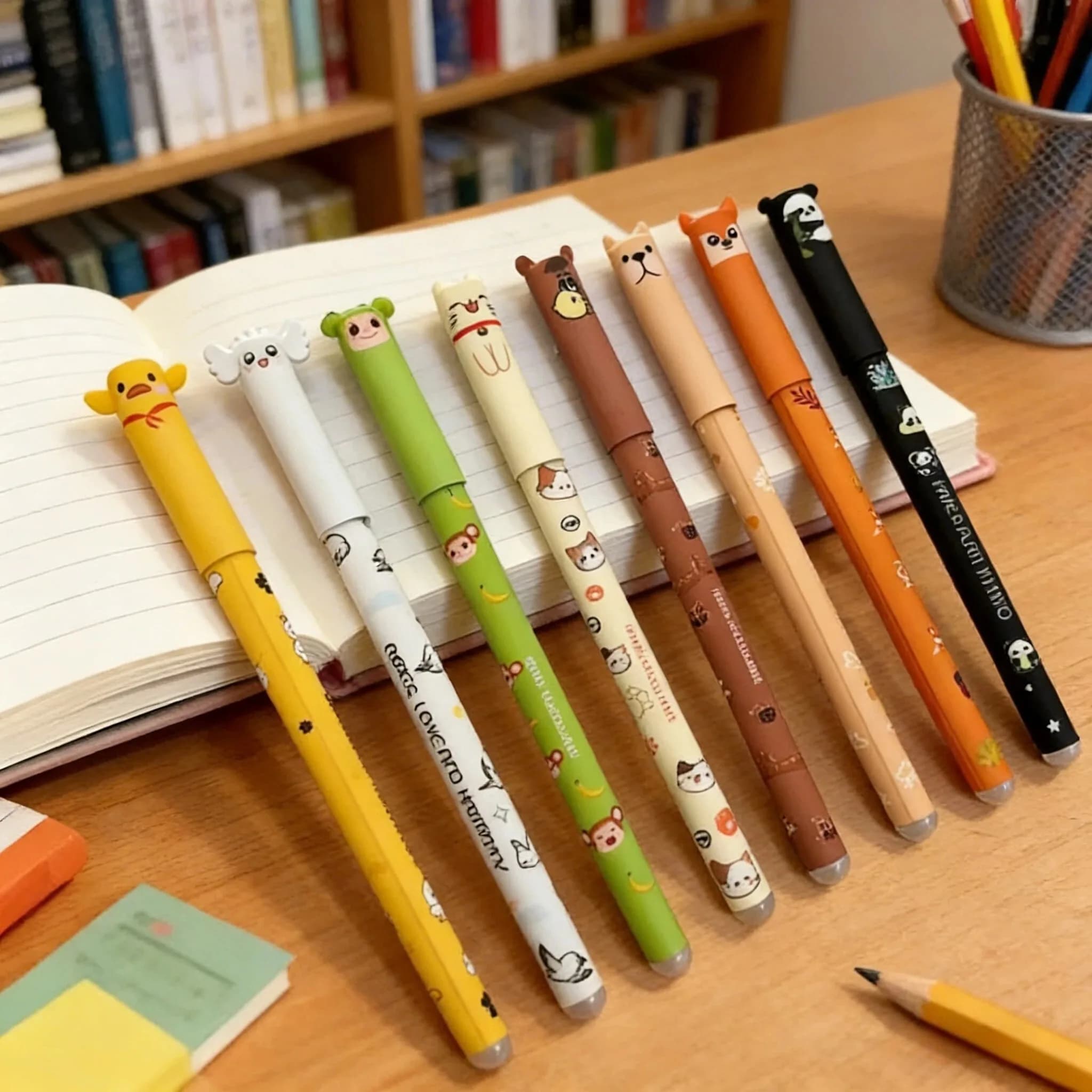 8 penne gel cancellabili a forma di cartone animato, 8 colori di ricariche per penne colorate, ricariche per penne colorate da 0,7 mm, per prendere appunti, evidenziatori a gel