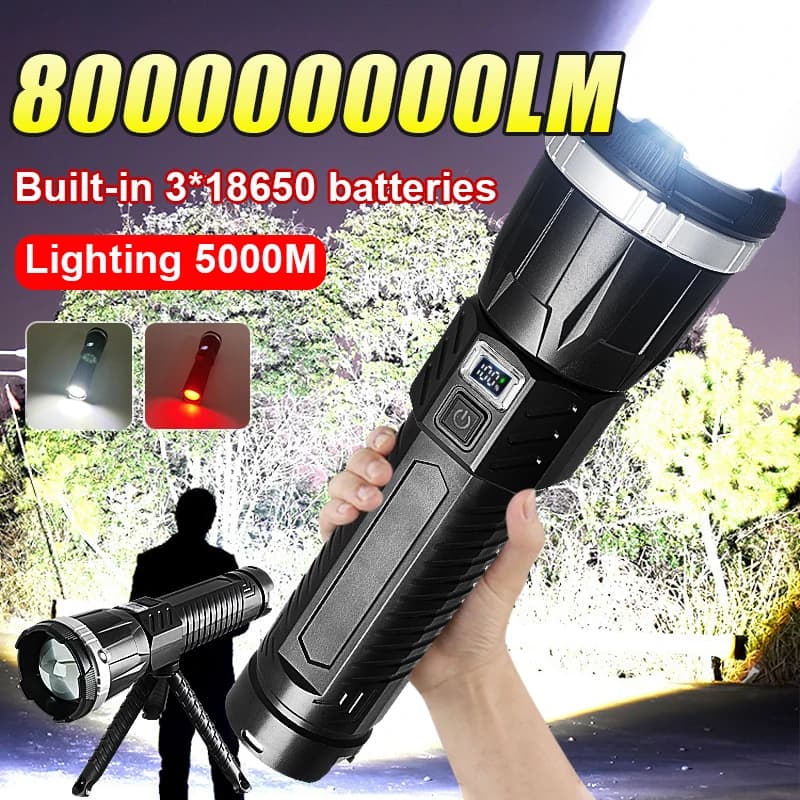 800000000LM Torce super potenti Torcia a LED ricaricabile Lanterna da campeggio Luce COB Batteria incorporata per la pattuglia di pesca