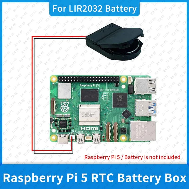 Raspberry Pi 5 RTC Battery Box Suitable for CR2032 / LIR2032 Battery Real Time Clock Holder for RPI 5 ( Battery Is Not Inclued )