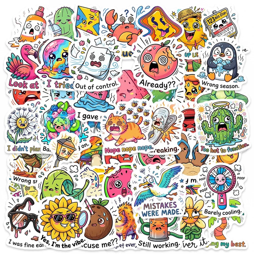 10/30/50 Pezzi Adesivi Kawaii a Tema Estivo, Graffiti Divertenti con Animali e Frutta, Decorazioni per Valigie, Telefoni e Quaderni