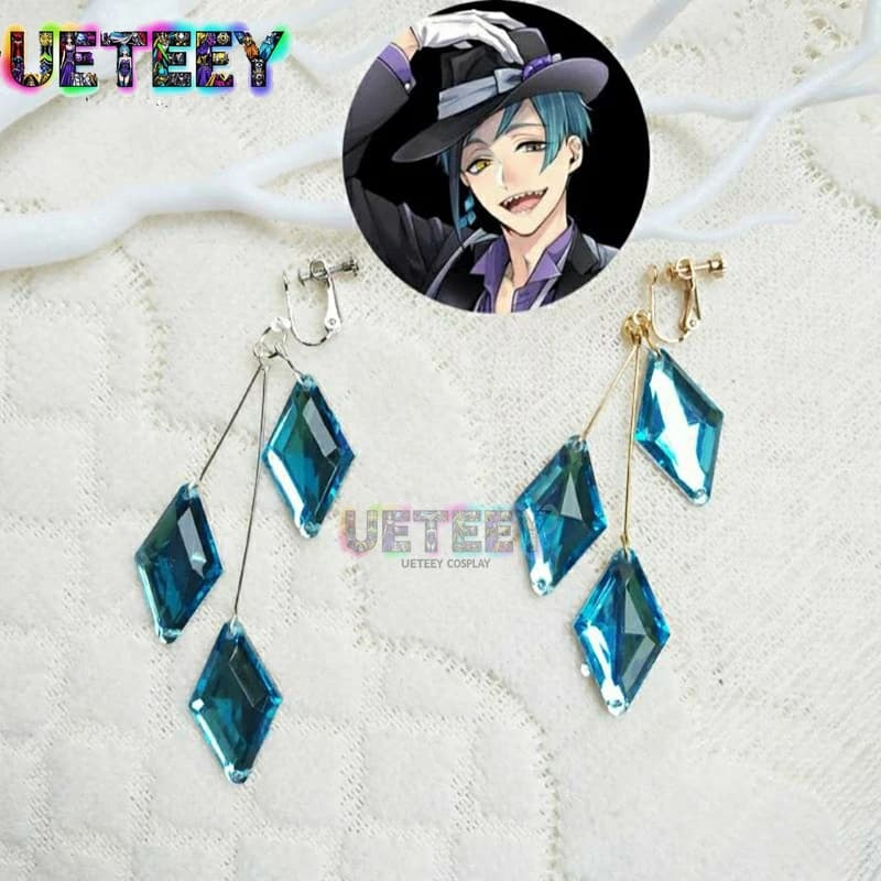UETEEY COS Twisted Wonderland Floyd Leech Jade Leech Earrings Cosplay Accessories Halloween Puntelli