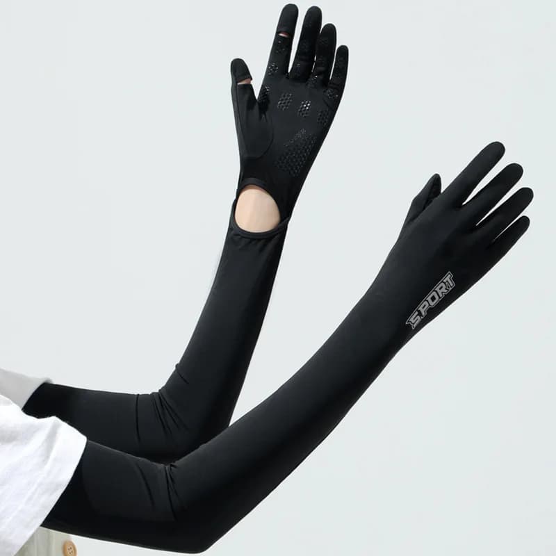 Copertura del braccio delle donne della manica del ghiaccio ciclismo protezione UV Touch Screen Cool primavera estate protezione solare all'aperto manica lunga in seta di ghiaccio