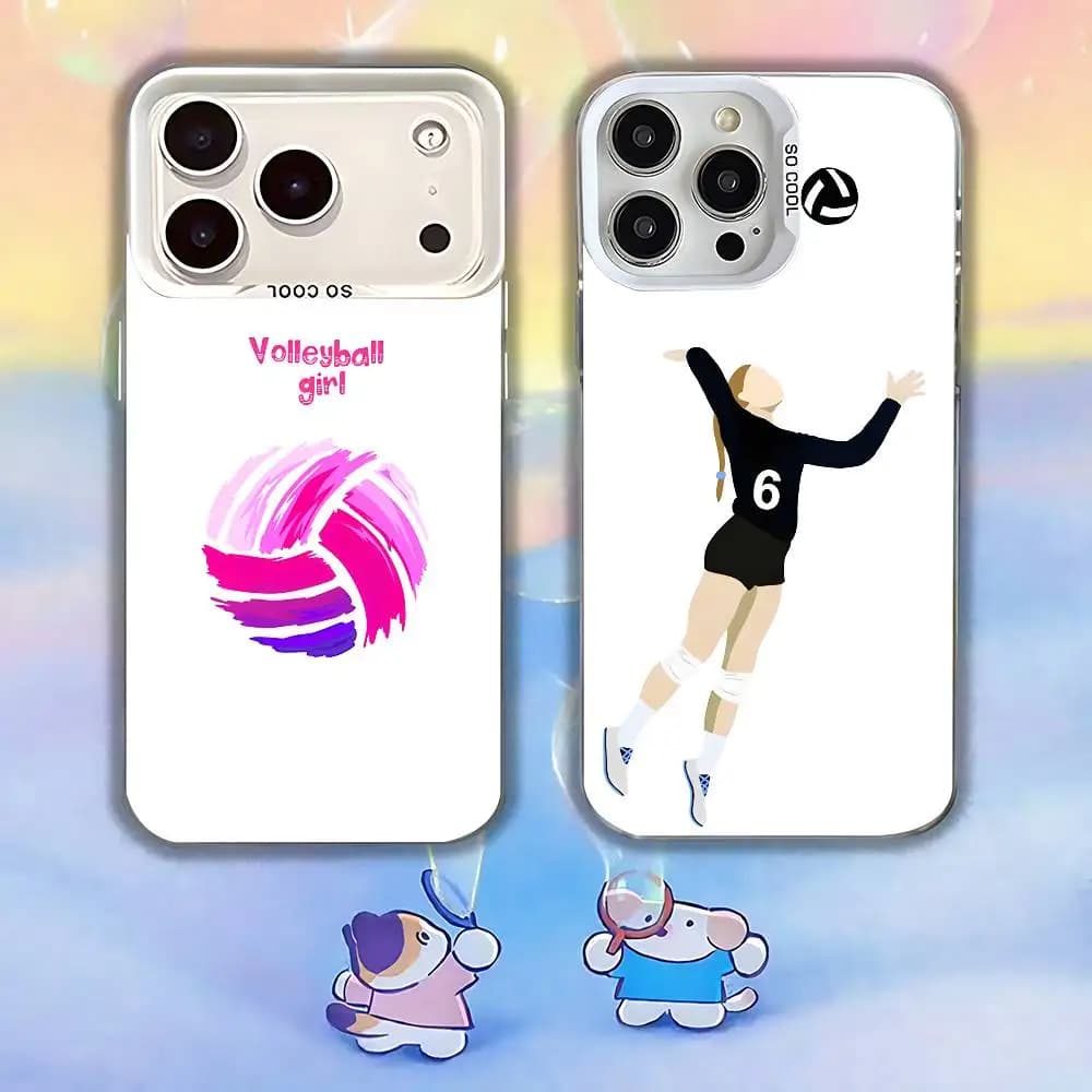 Painted Art Volleyball Phone Case For iPhone 17,16,15,14,13,12,11,Mini,Pro,E,MAX White Candy Matte Shockproof Cover