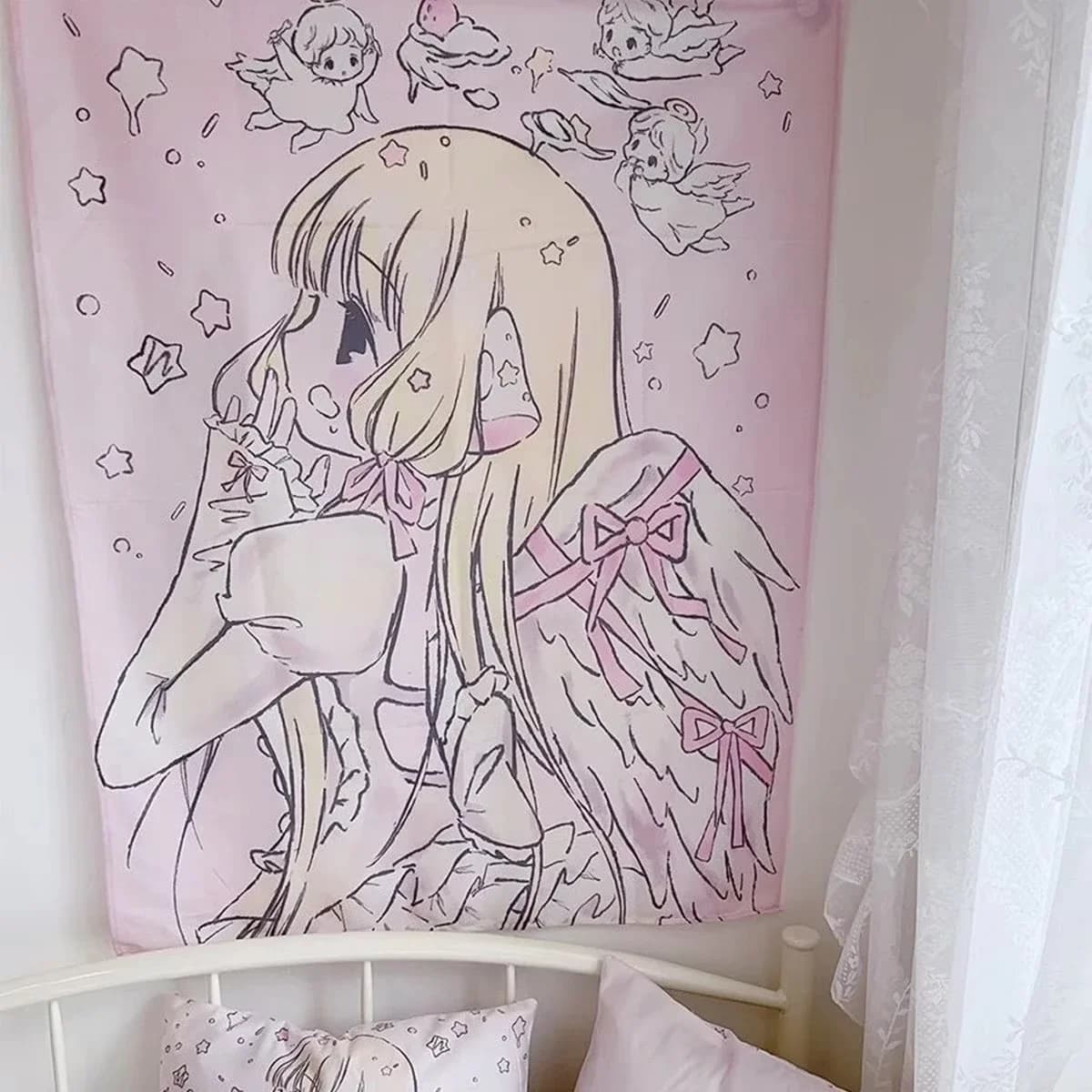 Kawaii Home Decor Wall Hanging Tapestry Anime Pink Girl Tapestry Wall Bedroom Background Decor Cute Fashion Lady Tapestries