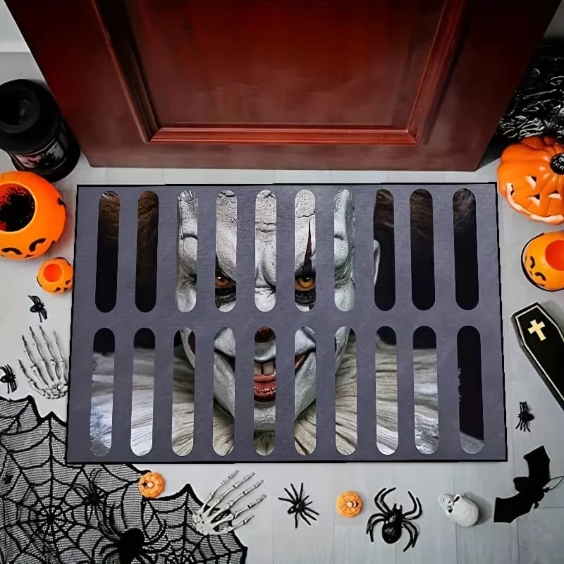 VIKAMA Halloween Horror Clown Tappeto Teschio Fantasma Faccia Modello Tappeti Ingresso Fuga Tappetino Decorazione festa di Halloween Tappeto