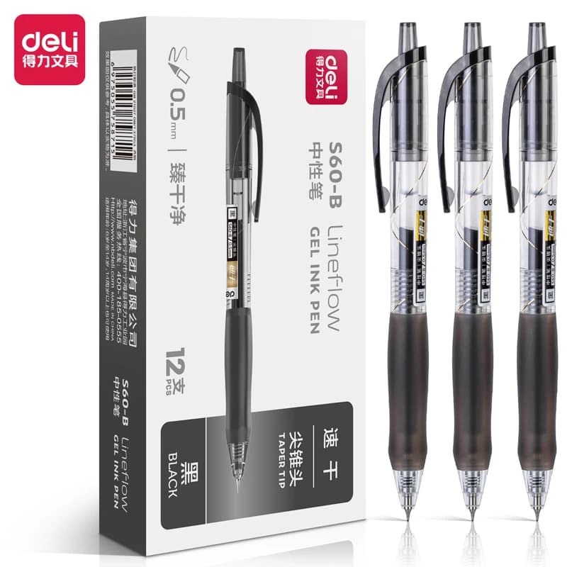 Deli 6 pezzi 0,5 mm inchiostro nero penna gel ad asciugatura rapida penna per firma forniture per ufficio materiale scolastico di cancelleria regalo