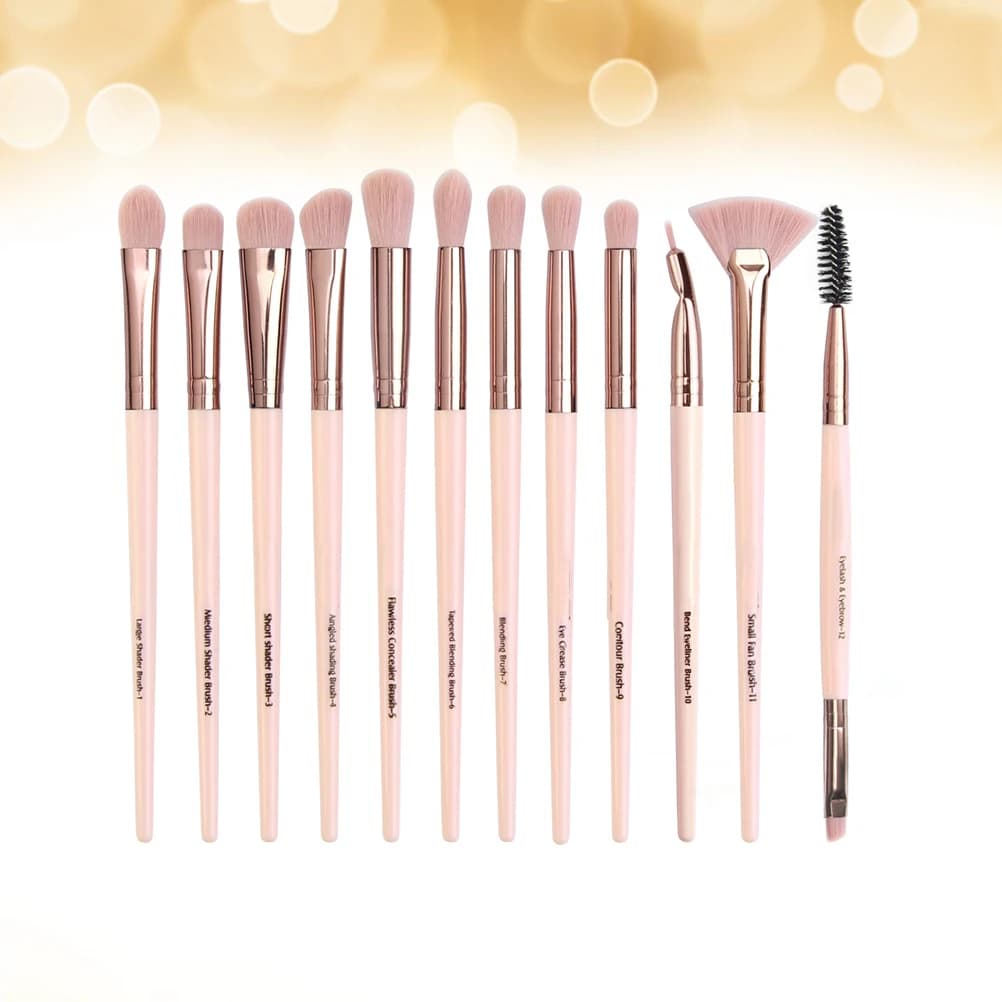 Set di pennelli per ombretto da 12 pezzi Setole sintetiche premium Strumenti per il trucco per le donne Kit per uso quotidiano Rosa Oro rosa