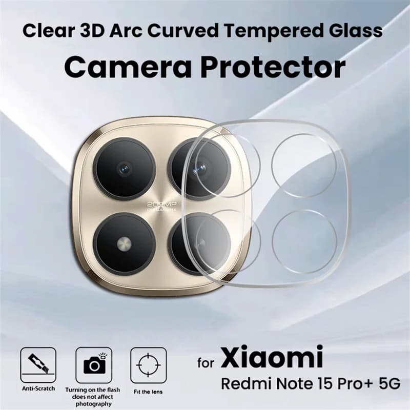 3-1 Pezzi Pellicola Protettiva 3D in Vetro Temperato Trasparente per Fotocamera Xiaomi Redmi Note 15 Pro+ 5G, Pellicola Curva per Lenti Redmi Note 15, Non 15 Pro 4G 5G