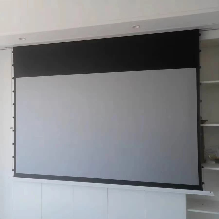 Schermo per Proiettore Motorizzato a Tensionamento a Linguetta da Incasso a Soffitto Beauty Design 4K Grigio Opaco 100 Pollici, Schermo di Proiezione Elettrico Intelligente