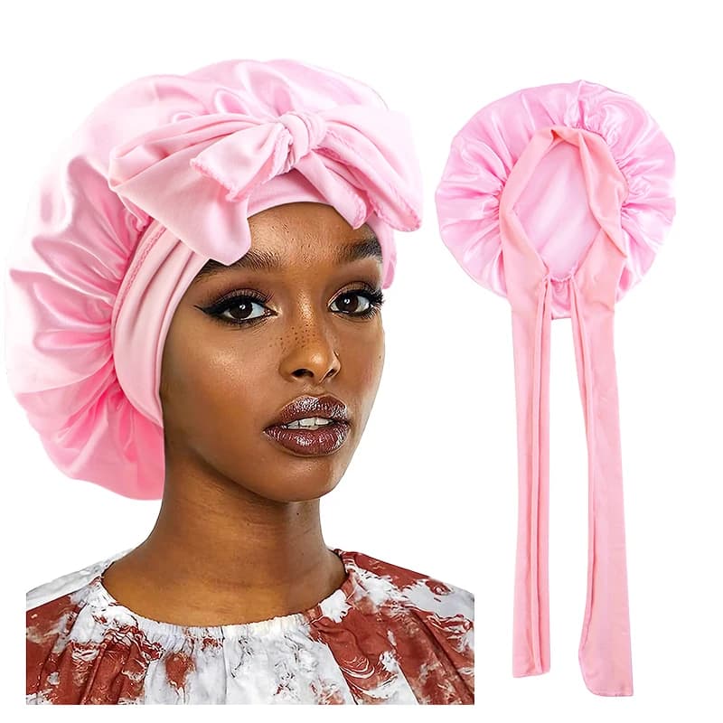 New night cap in satin for woman Solid wide band Stretch Head Tie Cofano silky Edge wrapper night cap Hair care Shower head