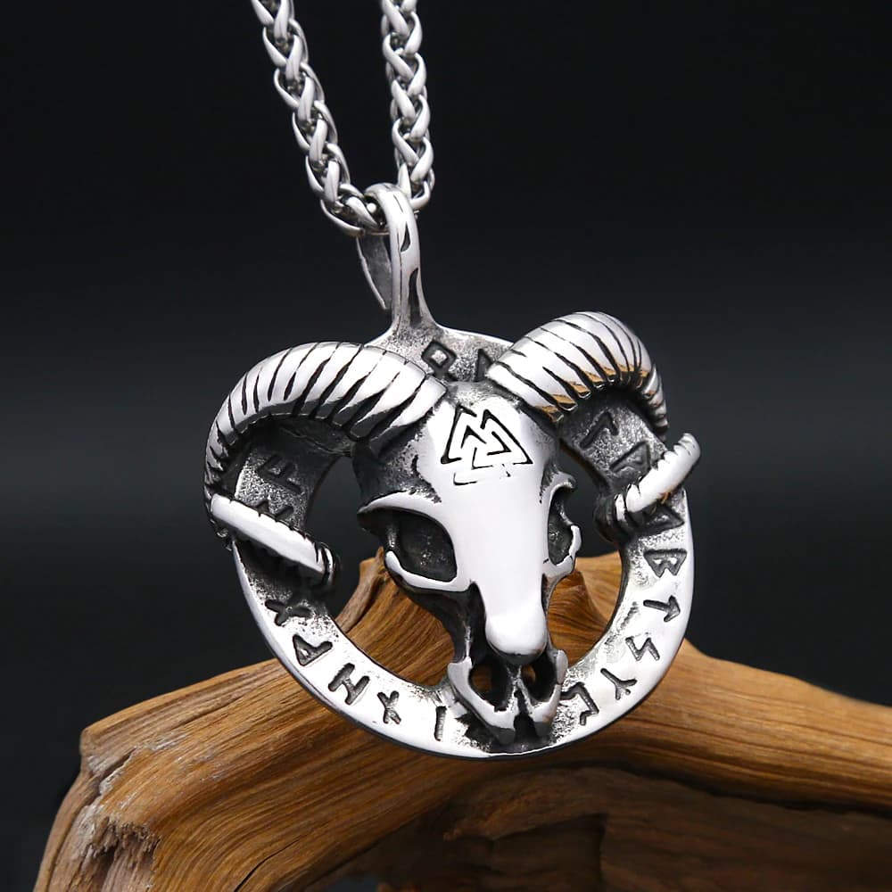 Collana punk vintage con teschio di capra per uomo in acciaio inossidabile con runa vichinga, ciondolo con nodo celtico, amuleto, gioielli, regali Dropshipping
