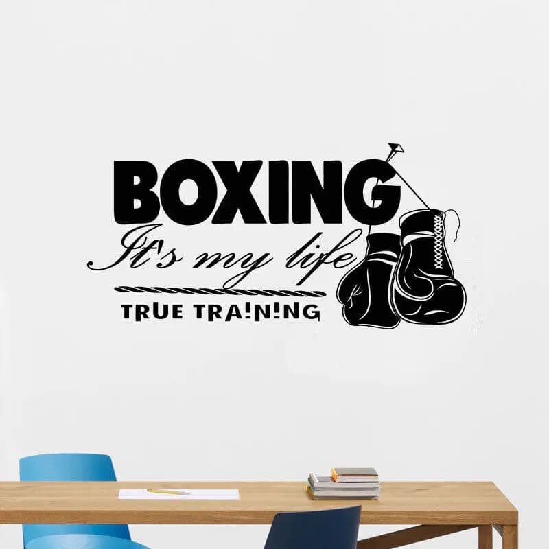 Adesivo Murale in Vinile per Fitness e Moda, Guantoni da Boxe, Frase di Allenamento Reale per Palestra, Decorazione Artistica per Casa e Palestra JS24