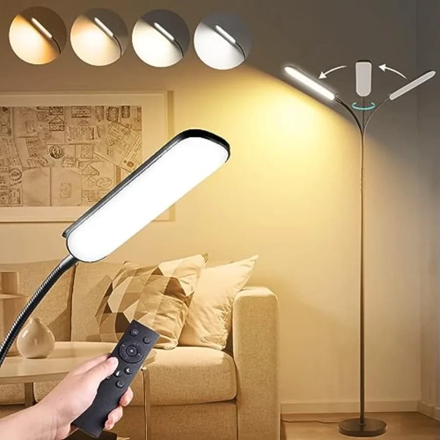 Lampada da Terra, Lampada LED Super Luminosa da 18W 1800LM con Telecomando e Compatibile con Presa Intelligente, Dimmerabile con Timer, Protezione Occhi per Lettura
