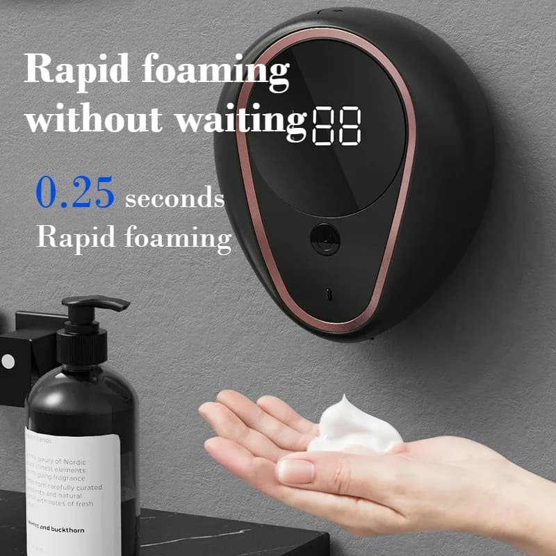 Dispenser Automatico di Sapone a Schiuma da Parete con Sensore a Infrarossi, Piccolo Dispenser Senza Contatto IPX5 Impermeabile per Bagno e Cucina