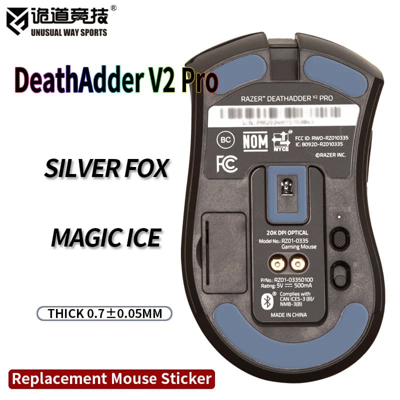 InsolitoWaySports Mouse Pattini Piedi Razer Deathadder V2 Pro X Hyperspeed Superficie curvata PTFE Anti collasso Ghiaccio Silver Fox