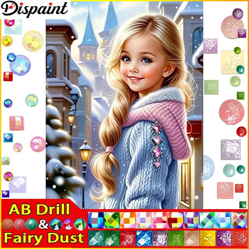 Dispaint Fairy Dust AB Diamond Painting Full Square/Round Drill 5D DIY "Woman House Snow" Daimond Embroidery Rhinestone Cross