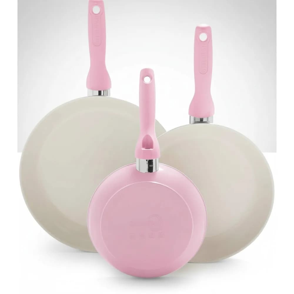 Set di padelle antiaderenti in ceramica sana da 3 pezzi, senza PFAS, adatto per forno e lavastoviglie, impugnatura morbida: perfetto per i cucine domestiche