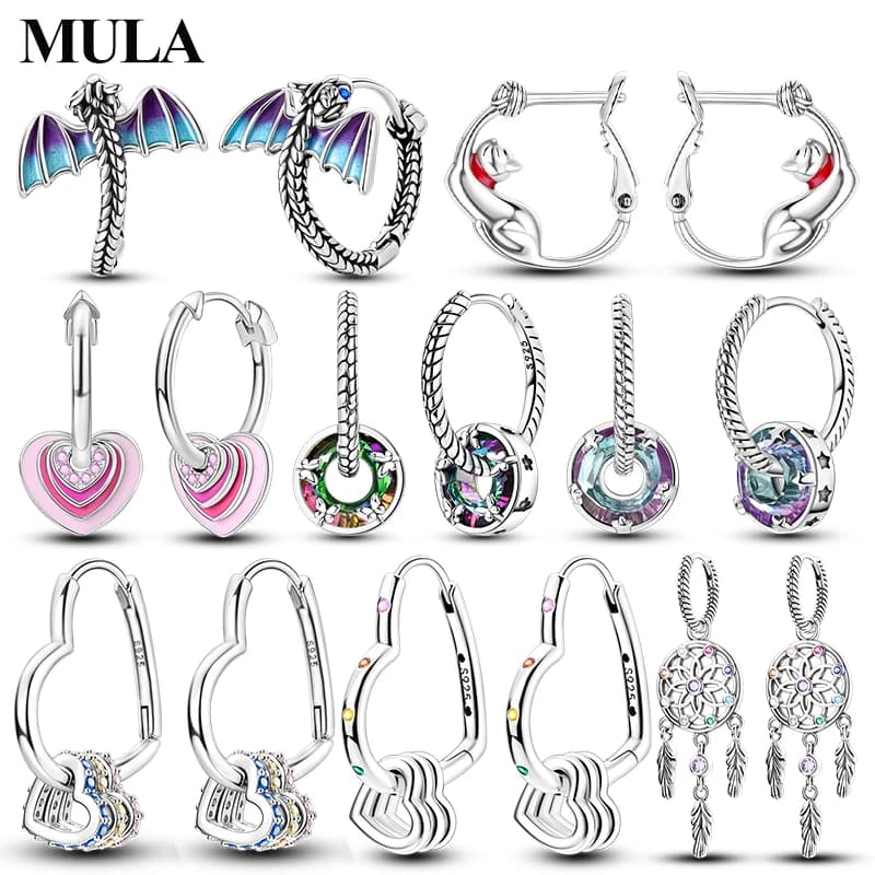 MULA 925 Sterling Silver Earrings for Women's Wedding Birthday Party Fashion Jewelry Gifts Zircon Starry Crystal Hoop Earrings