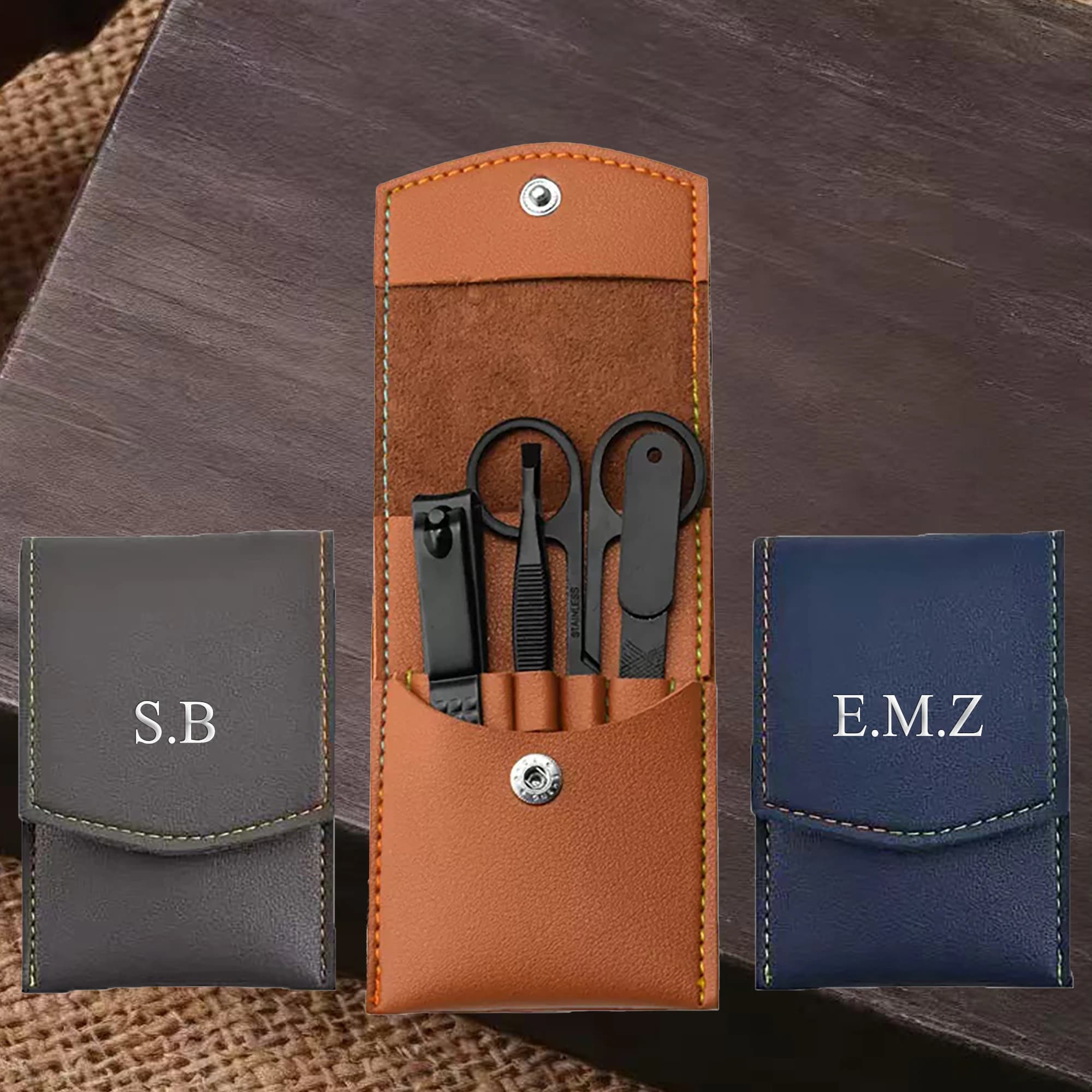 Set Deluxe 4 Pezzi per la Cura delle Unghie in Acciaio Inossidabile Personalizzabile con Iniziali e Nome Incisi a Caldo in Argento